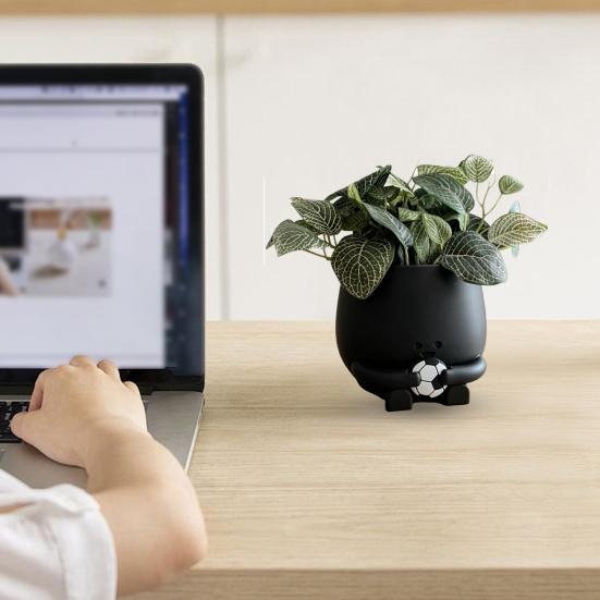 Smile Face Planter Pot 3D Printed Cute Holding Tennis/Soccer Head Flower Pot with Drainage Hole for Indoor Outdoor Home Garden Decor