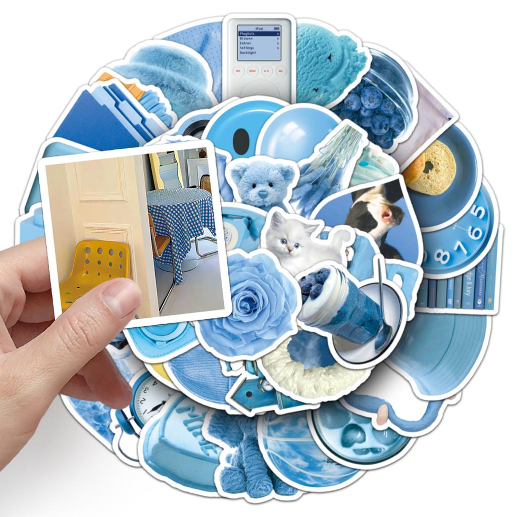 50 Pictures Ins Blue Doodle Personality Small Fresh Guka Manual Account DIY Milk Tea Cup Water Cup Suitcase Sticker Waterproof