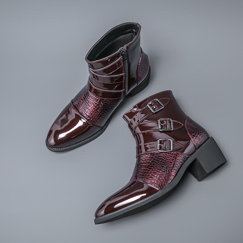 Men's British-Style Pointed Toe Leather Ankle Boots with Zipper, Height-Enhancing, Plus Size, Casual High Tops for Autumn