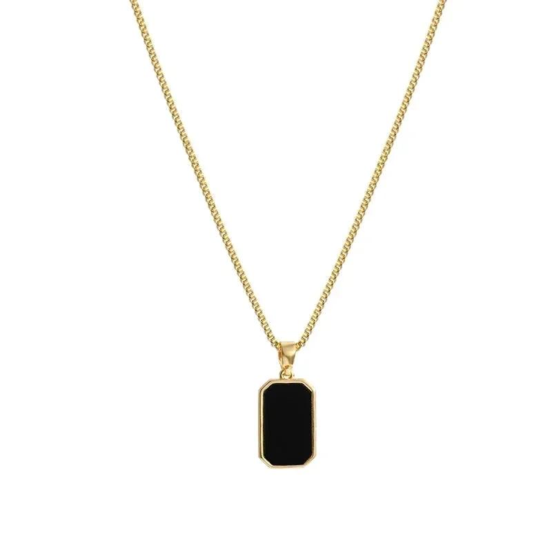 New Stylish Gold Color Geometric Square Necklaces for Women Men Black Enamel Rectangle Pendant Necklace Punk Party Jewelry Gift