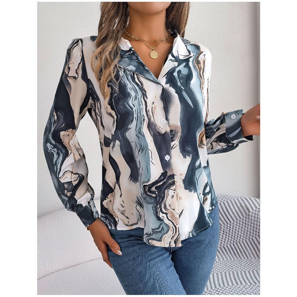 Autumn Winter Contrasting Color Shirts Women 2025 Casual Notched Long Sleeve Single Breasted Blouse Elegant Office Lady Clothes
