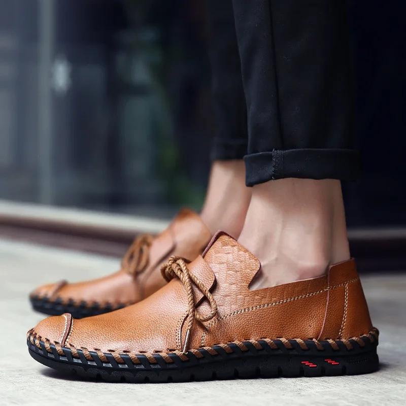 Мужская повседневная низкая обувь ручной работы Модная новая уличная минималистичная мужская кожаная обувь Большие размеры 38