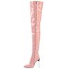 Sexy Damen-Overknee-Stiefel, Mädchen-High-Heel-Stiefel, plissiertes Lackleder, Motorrad, spitze Zehen, Reißverschluss-Schuhe