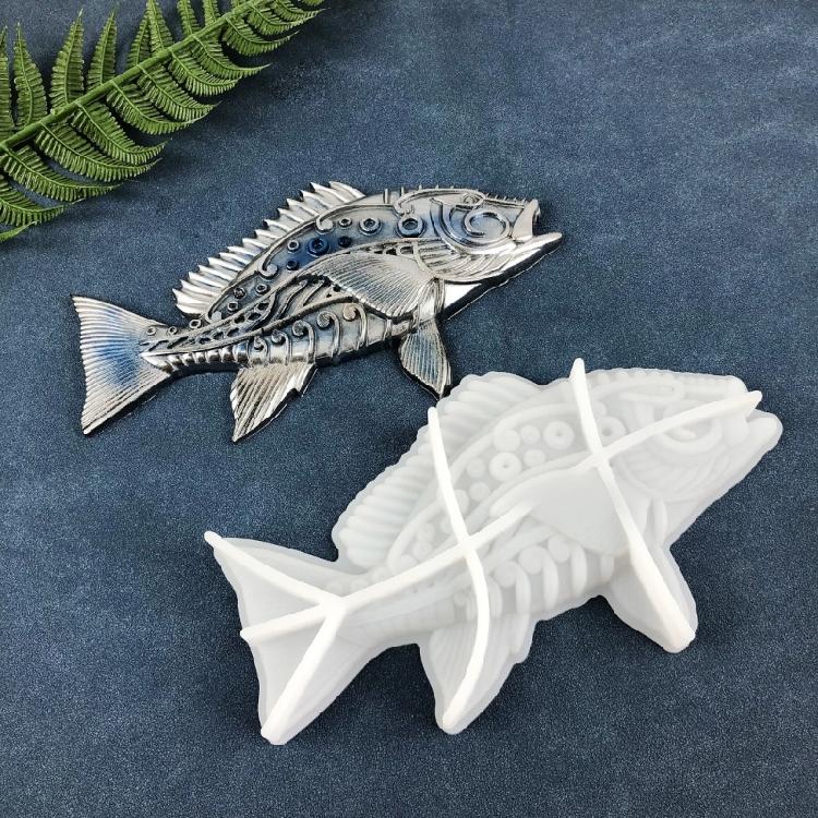 Soft Silicone Mold for DIY Craft Wall Hanging Decorations Embossed Fish Shaped Design Crystal Epoxy Resin Casting Mould