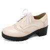 Large Size Small Leather Shoes Spring and Autumn Platform Thick Heel Medium High Heels Retro Front Lace-up  Shoes