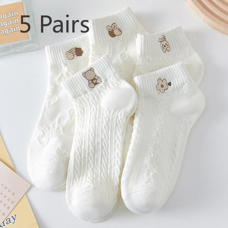 5 пар женских весенне-летних милых мультяшных белых хлопковых носков с коротким паголенком 5 Pairs