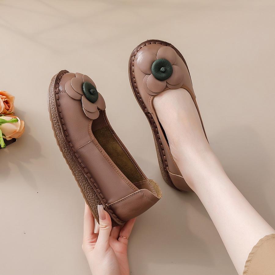 Fashion New natural leather ballet flats women's autumn unique moccasins woman luxury ancient flats soft travel shoes lady flower loafer