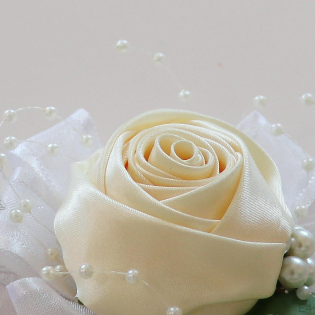 Artificial Pearls Rose Flower Bridesmaid Corsage Wrist Band Elastic Bracelet Wedding Ceremony Party