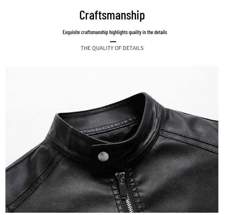 Men's Trendy Versatile PU Leather Motorcycle Jacket with Stand Collar for Autumn and Winter