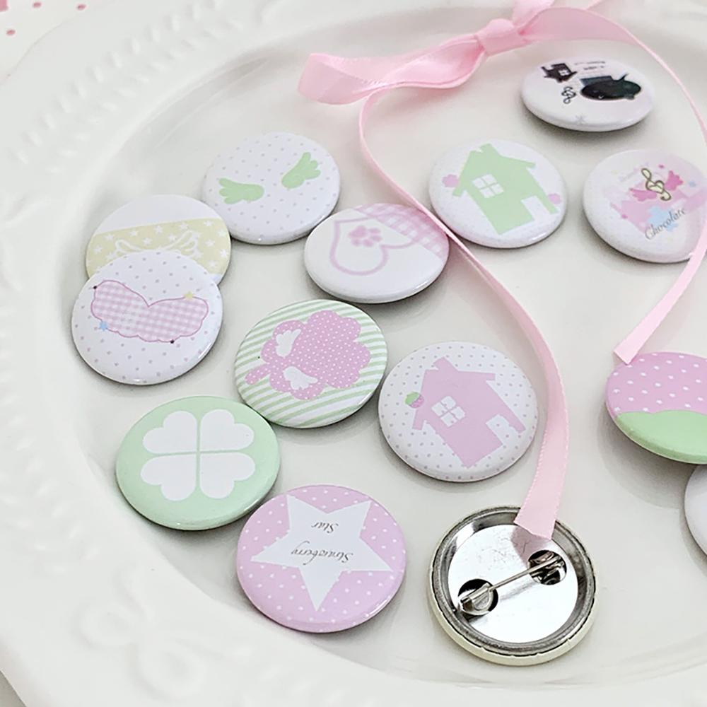 6PCS Original Cute Ins Style Mini Badges, Cartoon Handbook Decoration Pins, 25mm Four-Leaf Clover Badges
