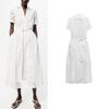 Spring New French Design Elegant Sweet Tie-Neck Waist Embroidered Shirt Style Dress 2614271