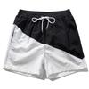 Men's Black White Color Block Casual Shorts – Elastic Drawstring Waist Nylon Shorts for Summer Streetwear