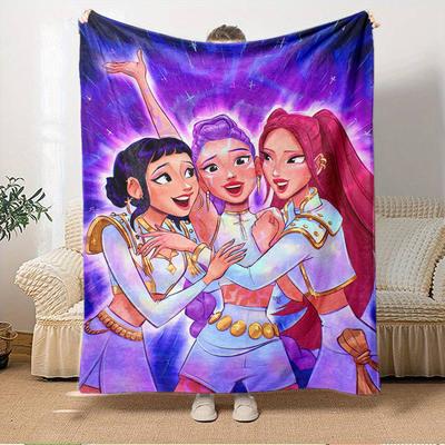 K-POP Anime Girl Group Vier Jahreszeiten Weiche Warme Decke Ganzjahres Dick Gestrickt Polyester Tagesdecke für Bett, Camping, Reisen Perfektes Geschenk