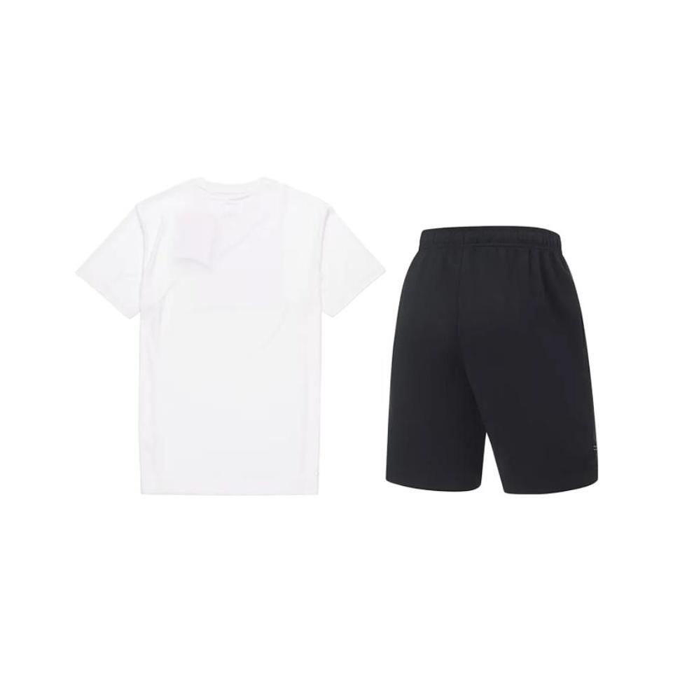 Li Ning Logo Simple Quick-Dry Comfortable Versatile Round Neck Pullover Short Sleeve Mid-Waist Tied Shorts Casual Sports Suit YTSU141-1+AKST543-3