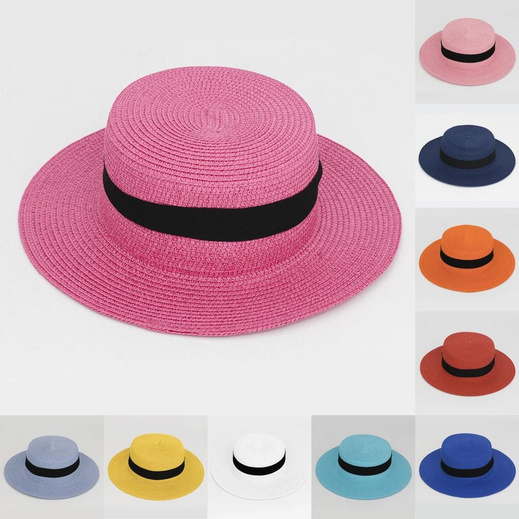 Color Square 20 Buckle Round Straw Hat Summer Travel Sunshade Cap Breathable