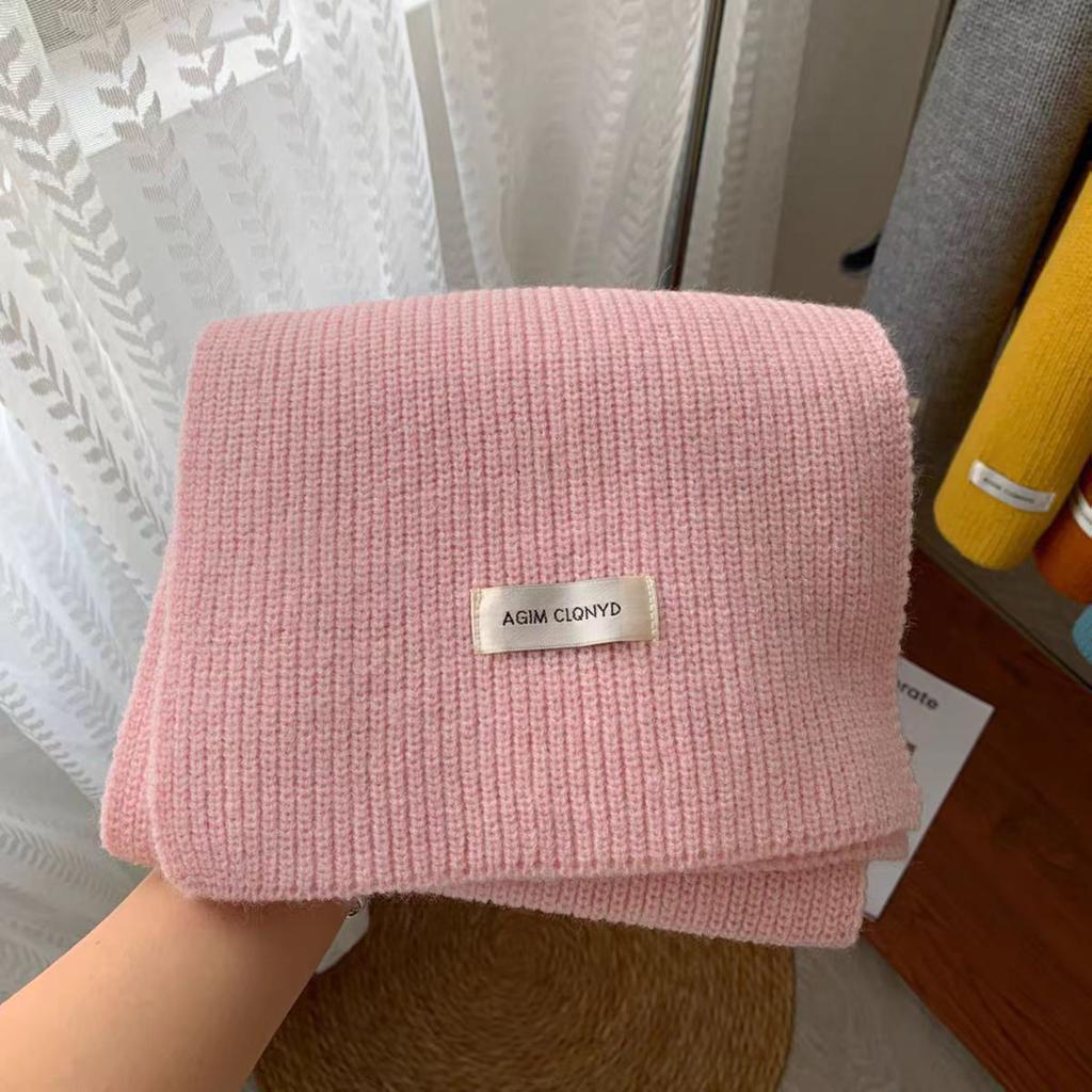 New Solid Color Haze Blue Scarf Korean Version Versatile White Woolen Scarf Winter Couple Men and Women Students