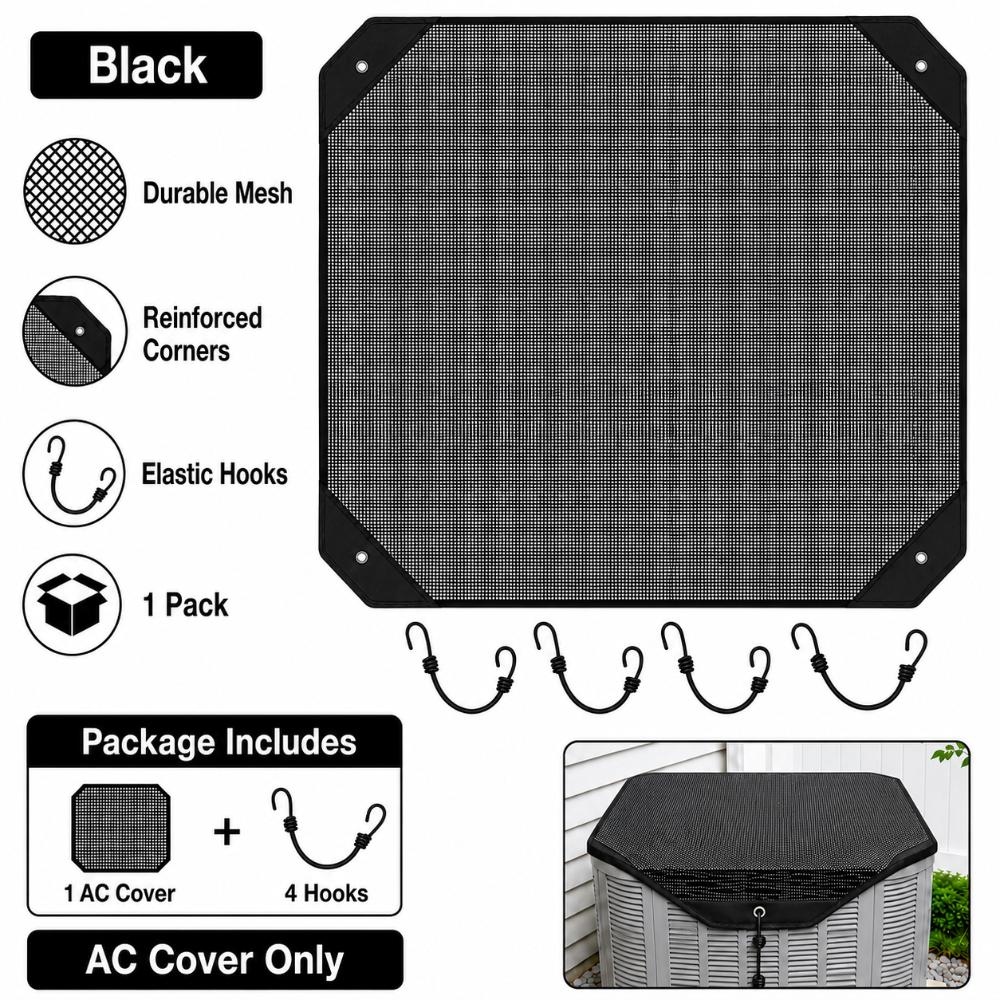Outdoor AC Unit Cover Oxford Cloth Mesh Top Guard for Air Conditioner Condenser, Leaf Debris Protection with Elastic Hooks Kit
