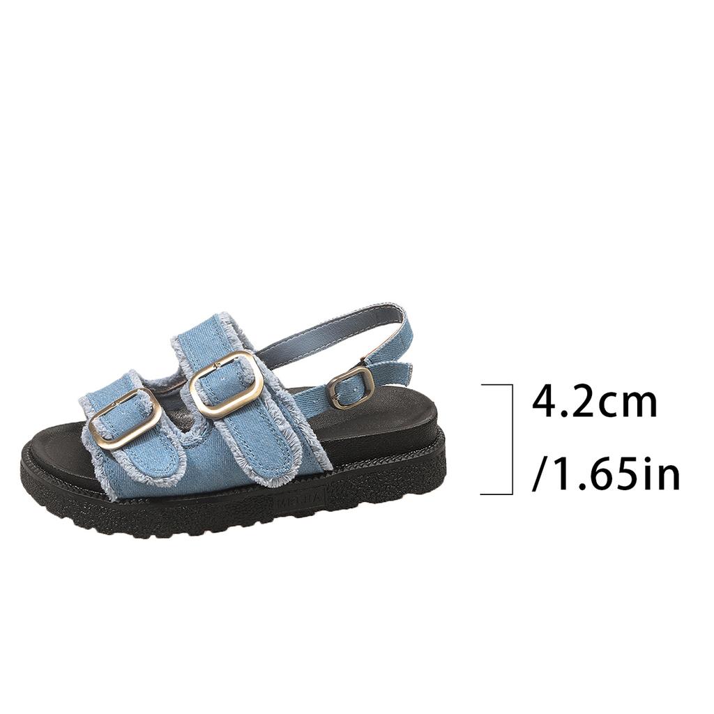 Sports Sandals Women's Summer New Round Toe Open Toe Metal Buckle Platform Lightweight Non-Slip Wear-Resistant Flats