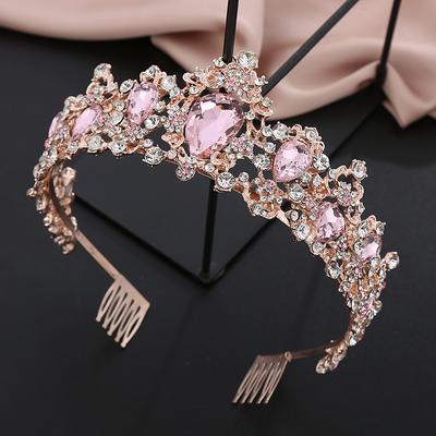 Splendida Corona di Cristallo Rosa Tiare da Regina Reale Fasce per Capelli per Ragazze Ballo di Fine Anno Corone da Sposa Diadema Sposa Gioielli per Capelli da Matrimonio