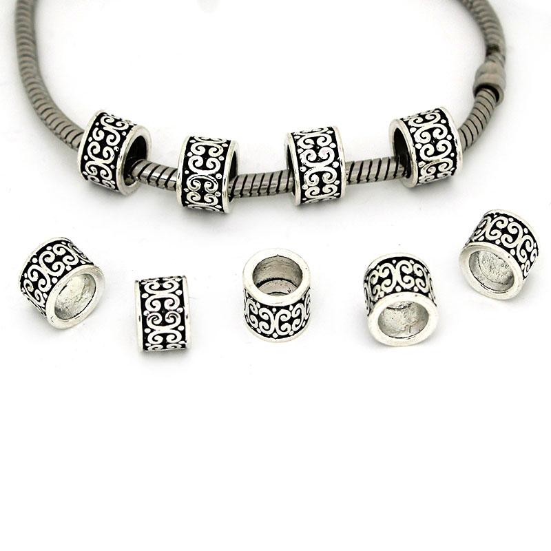 20 Stück/Los Tibetische Gold Silber Abstandshalter Perlen Legierung Großes Loch Charm Perlen für DIY Schmuck Armbänder Herstellung Zubehör