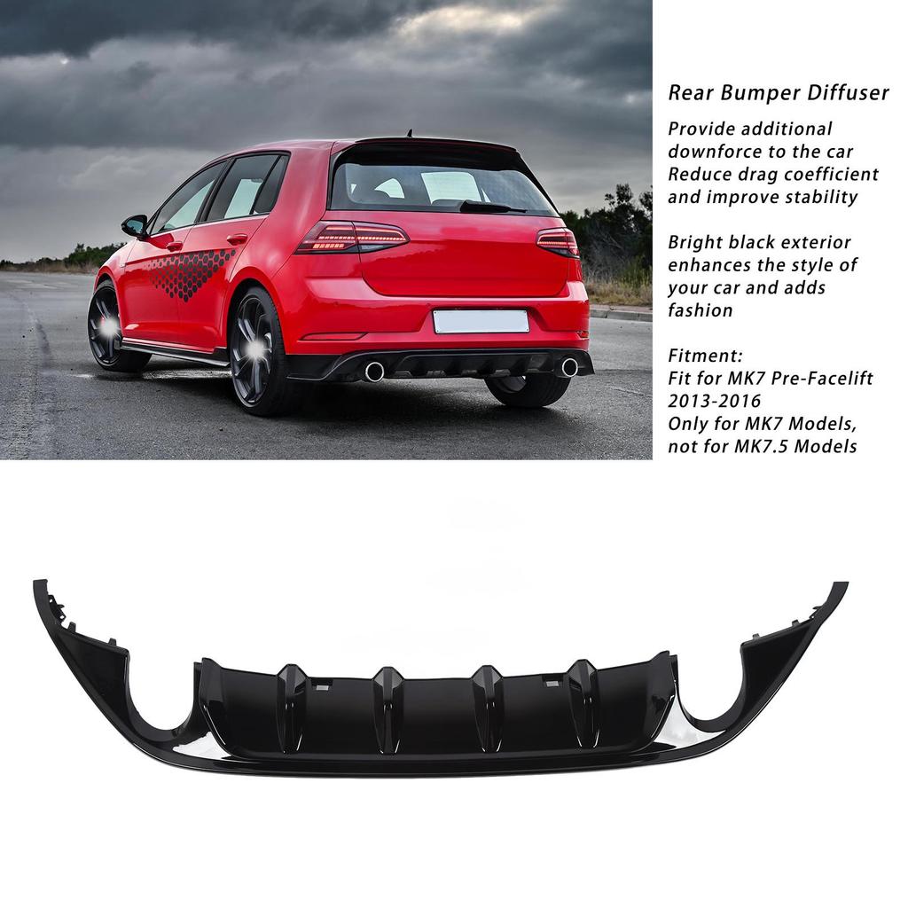 Rear Bumper Lip Spoiler Gloss Black TCR Rear Bumper Diffuser Valance Sporty For MK7 Pre‑Facelift 2013 to 2016