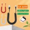 USB Type C 66W 5A Car Fast Charging Type C To USB C Spring Telescopic Data Cable For iPhone Samsung Huawei Xiaomi Redmi OnePlus