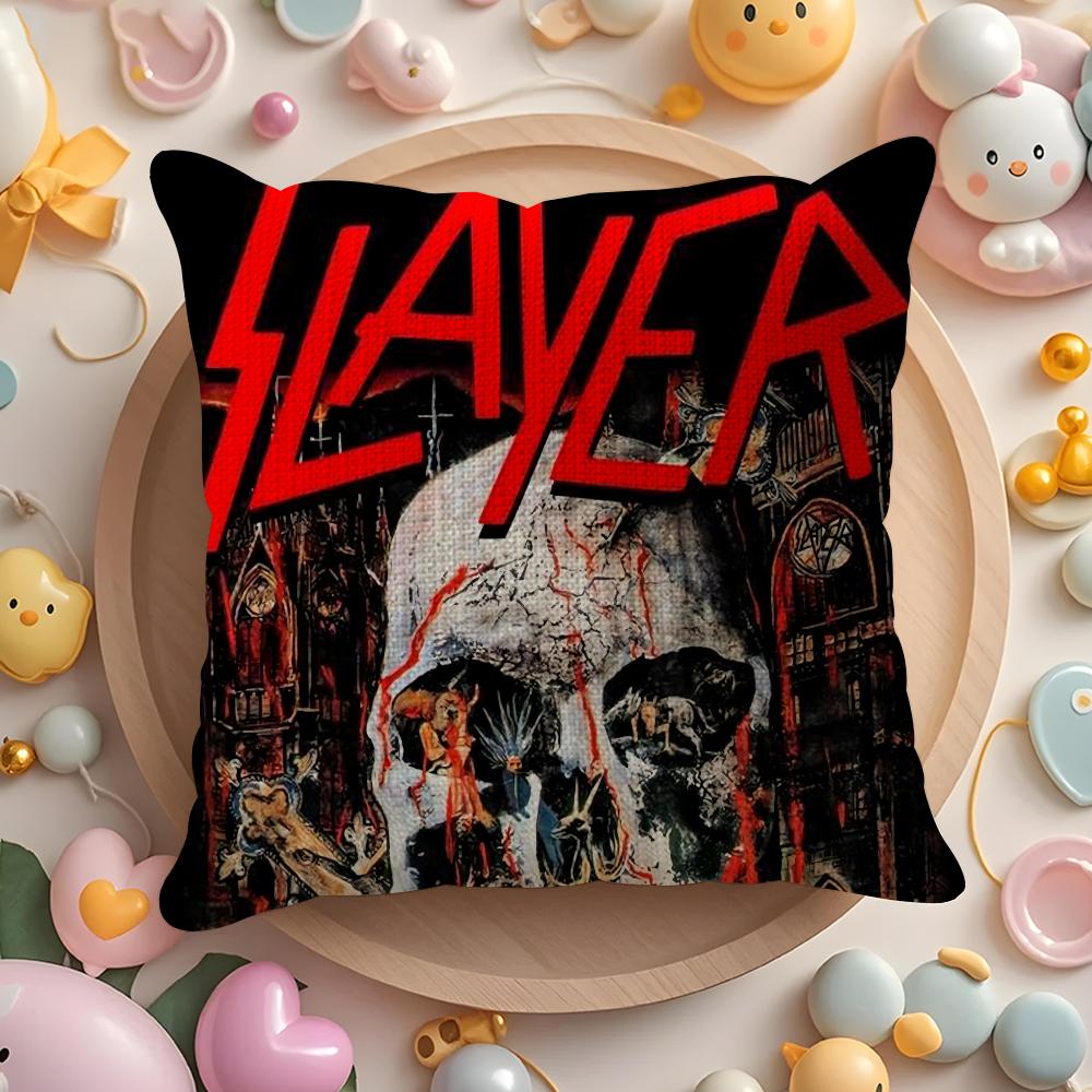 Heavy Metal Band S-Slayer Cushion Cover Summer Coolness Linen Fabric Double-Sided Printing Pillow Case Sofa Home Decor Gift