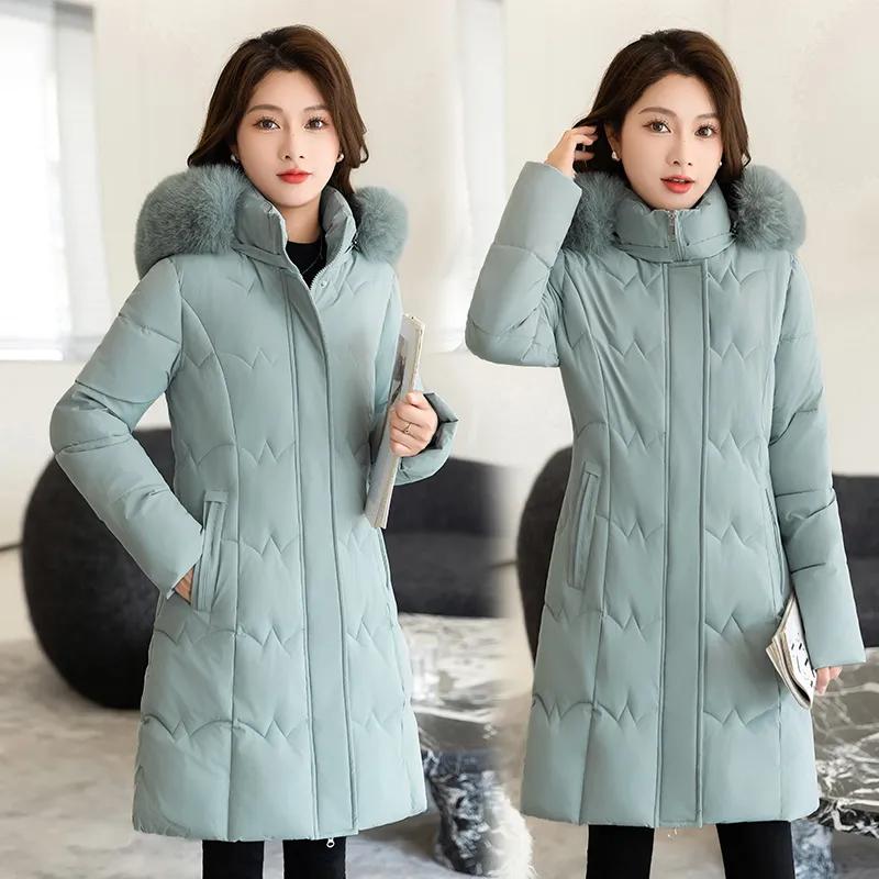 

Зимняя одежда Пальто Парки Зимняя куртка Женская парка с капюшоном и меховым воротником Толстые теплые женские куртки Студенческие пальто Женская одежда XXL синий