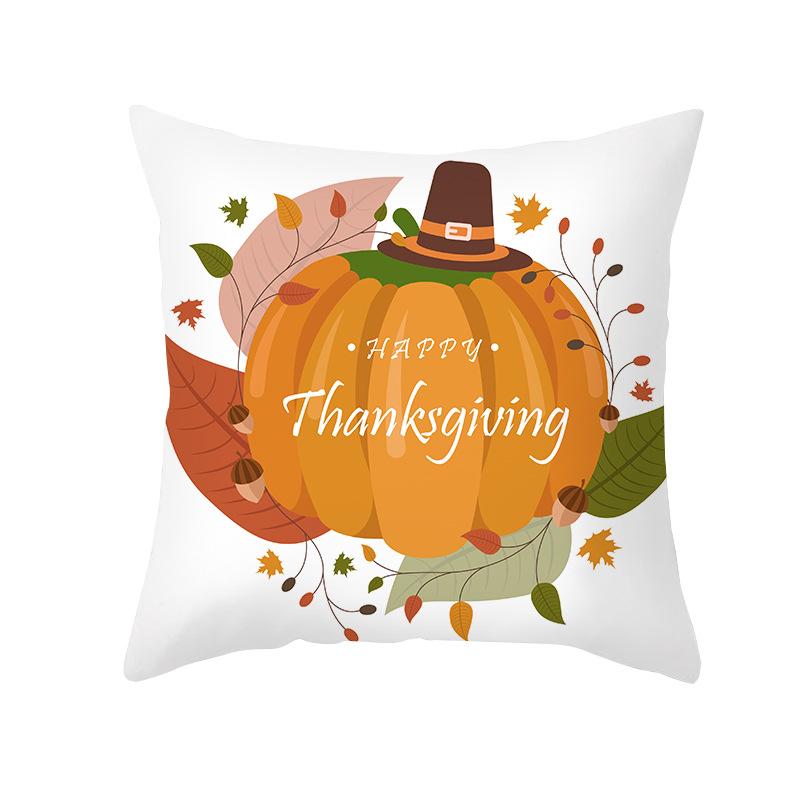 Autumn Harvest Thanksgiving Cushion Cover New Arrival Turkey Pumpkin Peach Skin Printed Cushion