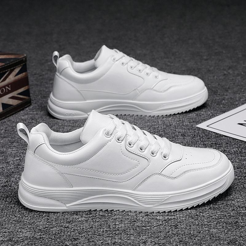 MCTIN Couples Vulcanized Shoes Women's Leather Platform Sneakers Black Casual Shoes for Man