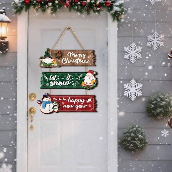 Rustic Wooden Holiday Wall Decor Christmas Welcome Sign for Front Door, Hanging Ornament, Festival Farmhouse Style Festive Door with Lanyard