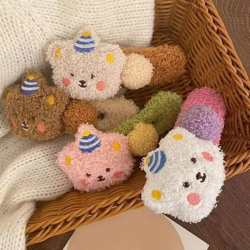 Autumn and Winter Lamb Fur Cute Little Bear Hair Clip Large Plush Duckbill Clips Sweet Hair Accessories Girl's Side Bangs Clip