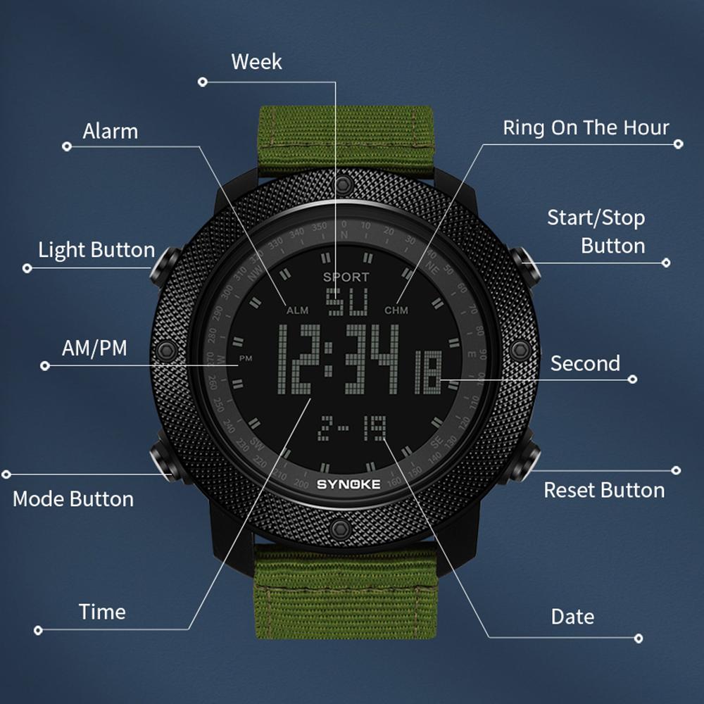 Nylon Strap Mens Watches Waterproof 5Bar  Brand Digital Military Sport Watch for Men Large Black Dial Design Watch Men