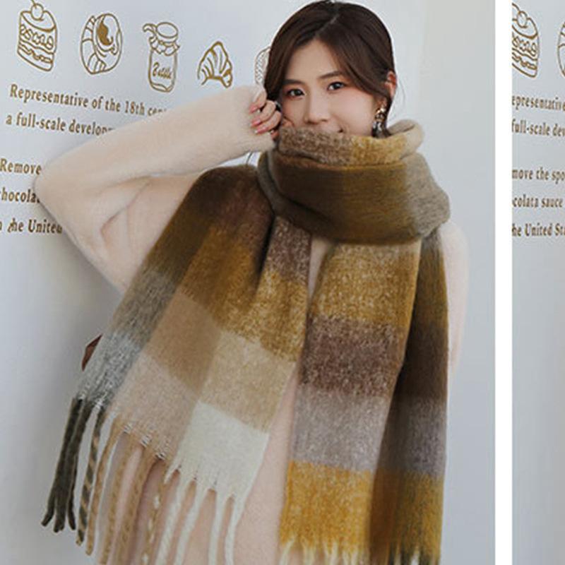Rainbow Scarf Female Winter Shawl Couple Colorful Plaid Warm and Thickened Ins Fashion Cute Girl Student Versatile