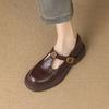 Casual large size small leather shoes Casual four-season single shoes Women's low heel solid color buckle rubber soft sole square heel flat shoes