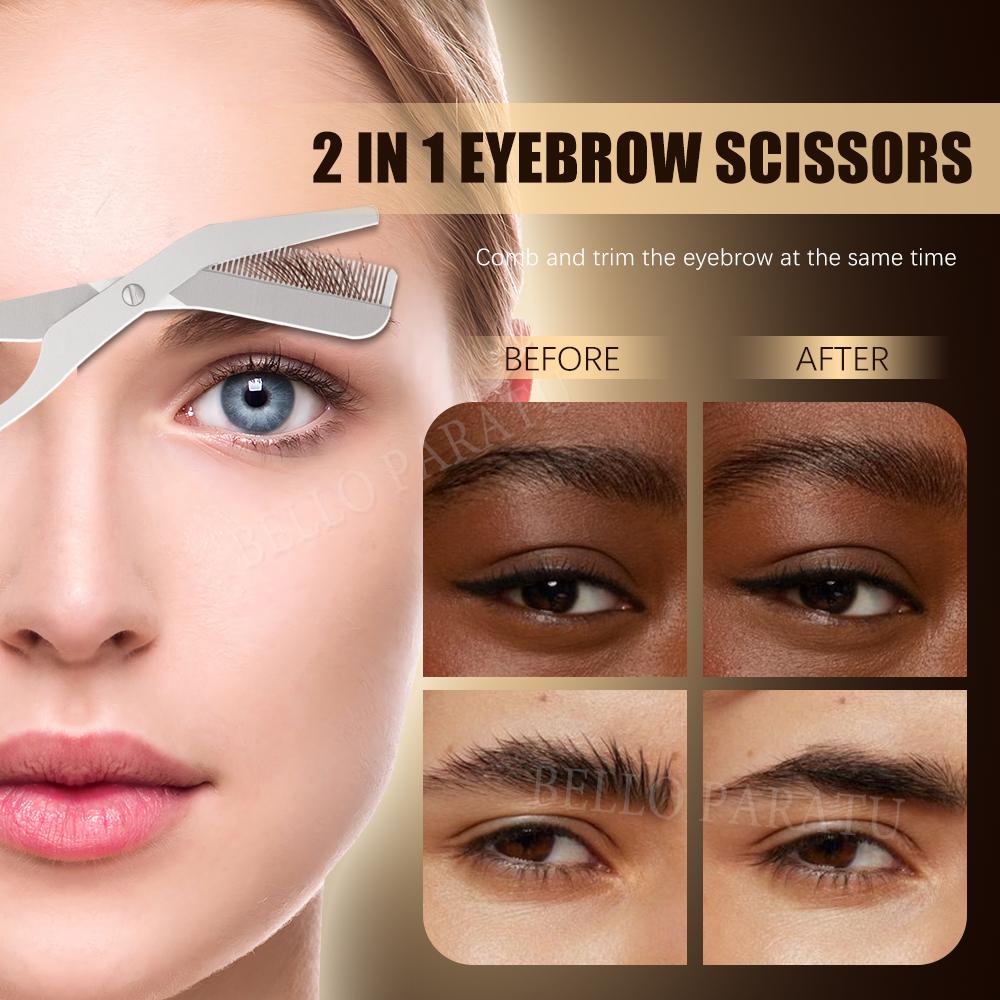 1Pcs Professional Eyebrow Scissors With Combs Stainless Steel Trimmer For Precise Grooming And Shaping