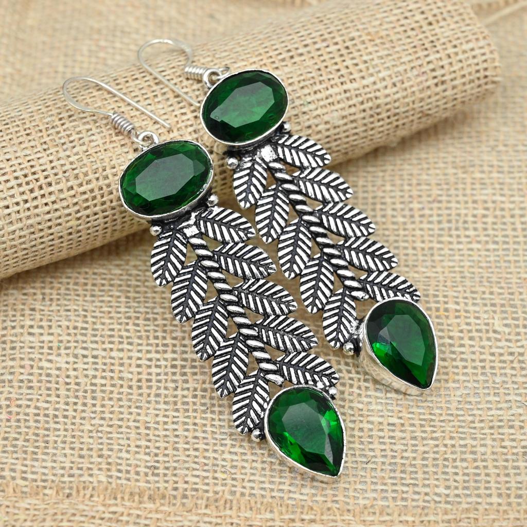 Chrome Diopside Gemstone Solid 925 Sterling Silver Handmade Gift Jewelry Earrings