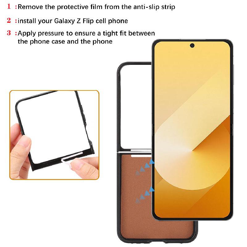 Samsung Z Flip7 Wireless Charging Phone Case with Magnetic Tri-fold Card Holder, Leather Sticker, Velvet Inner, 6-Level Protection.