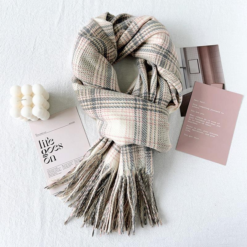 Women Vintage Plaid Thick Warm Long Winter Imitated Cashmere Neck Scarf