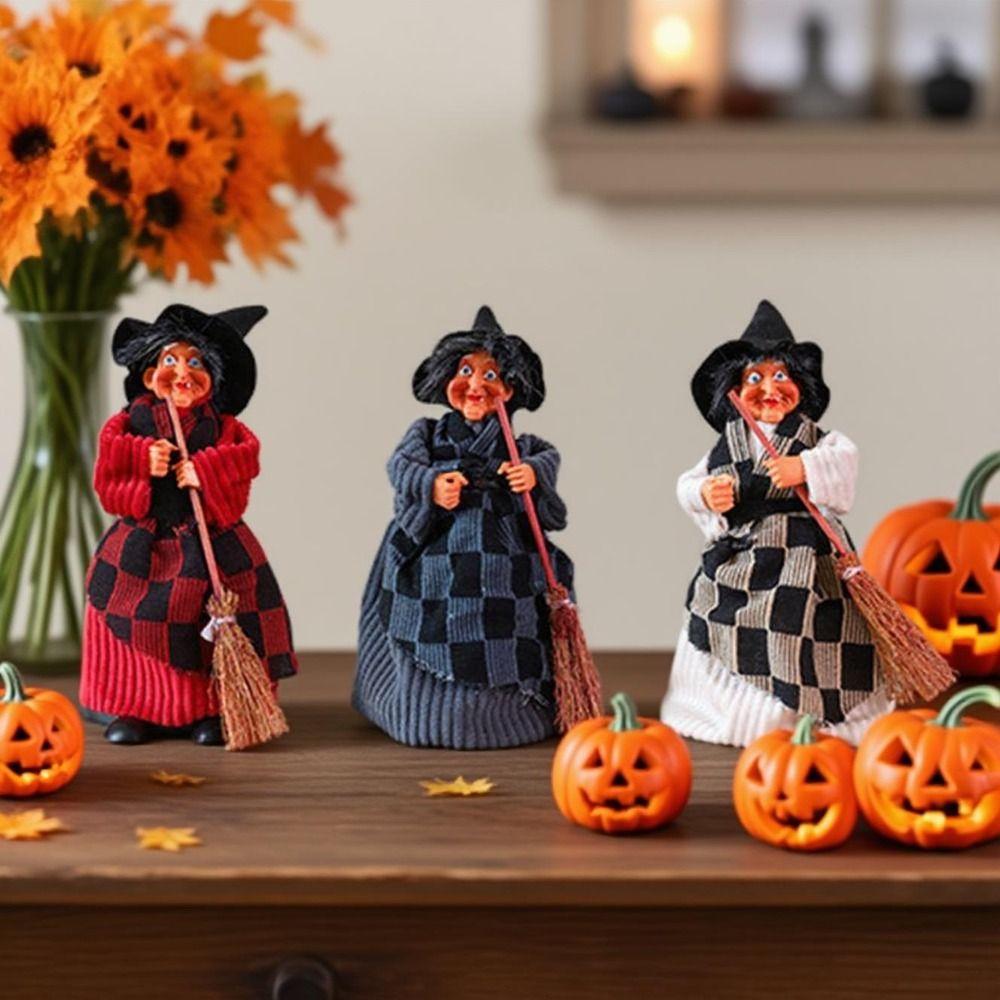 Retro Halloween Witch Ornament Funny Witch Figurines Scary Witch Sculpture  Scene Arrangement
