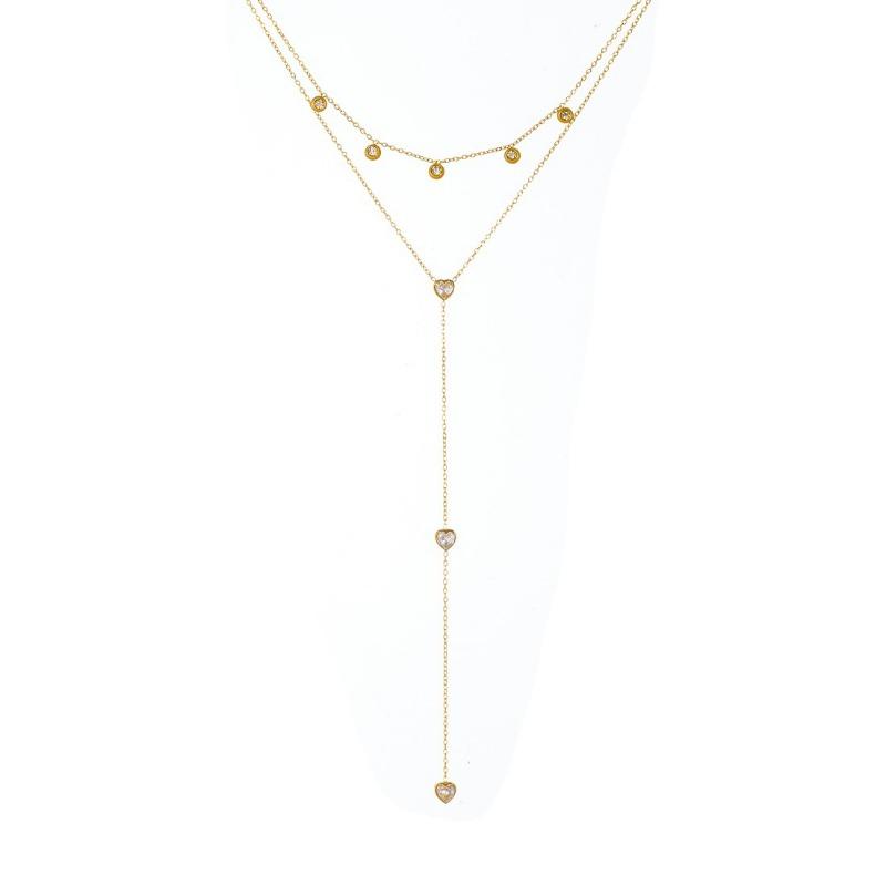 gold heart crystal layered y drop necklace for women