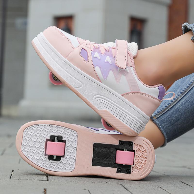 Pantofi Deformați pentru Copii/Adolescenți, Băieți și Fete, Patine cu Rotile cu Două Rânduri cu Dublu Scop, Patine cu Rotile cu Două Rânduri