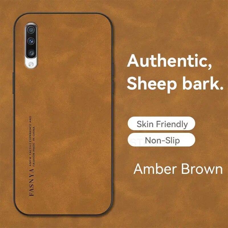

A50s A 50 30 70 11 10 Роскошный кожаный чехол из овчины для Samsung Galaxy A50 A30S A70 A7 2018 2019 A10 A11 A03 A04 Мужская задняя крышка A70 коричневый
