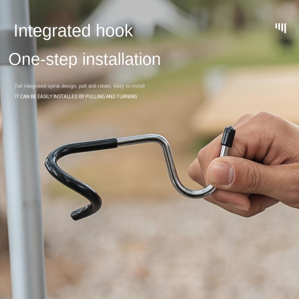 2pcs Stainless Steel Camping Pole Hooks-Adjustable, Anti-Slip Wall Mount Hangers for Lights, Clothes & Accessories,Camping Hooks