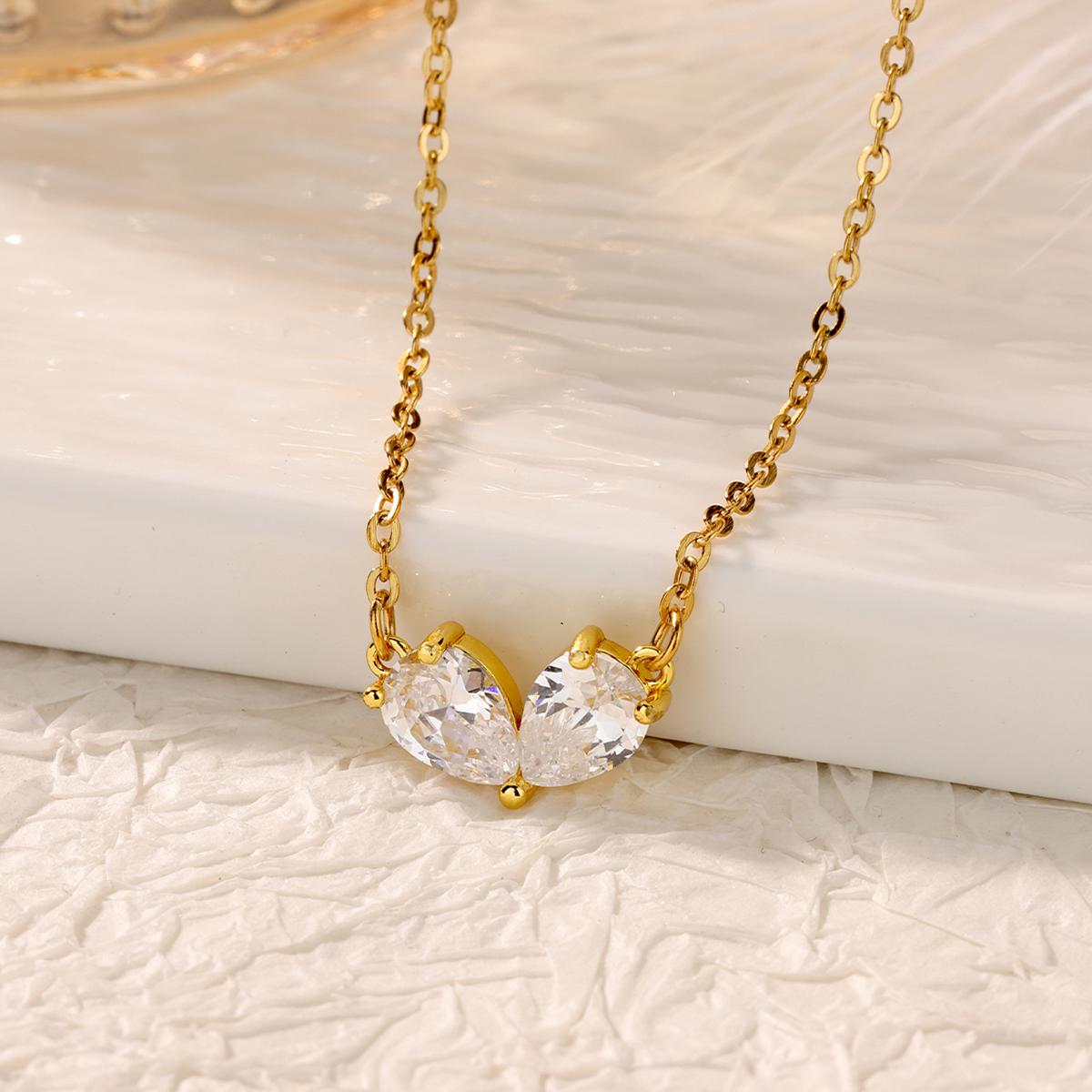 

Colored Heart Water Droplet Zircon Stainless Steel Necklaces Women 18K Gold-plated Choker Religious Wedding Jewelry Accessories