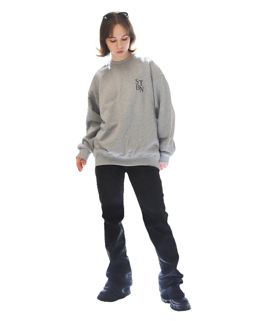 BONIEE [Fleece Lined Selection] Back Circle Typo Graphic Logo Graphic Oversized Sweatshirt Gray