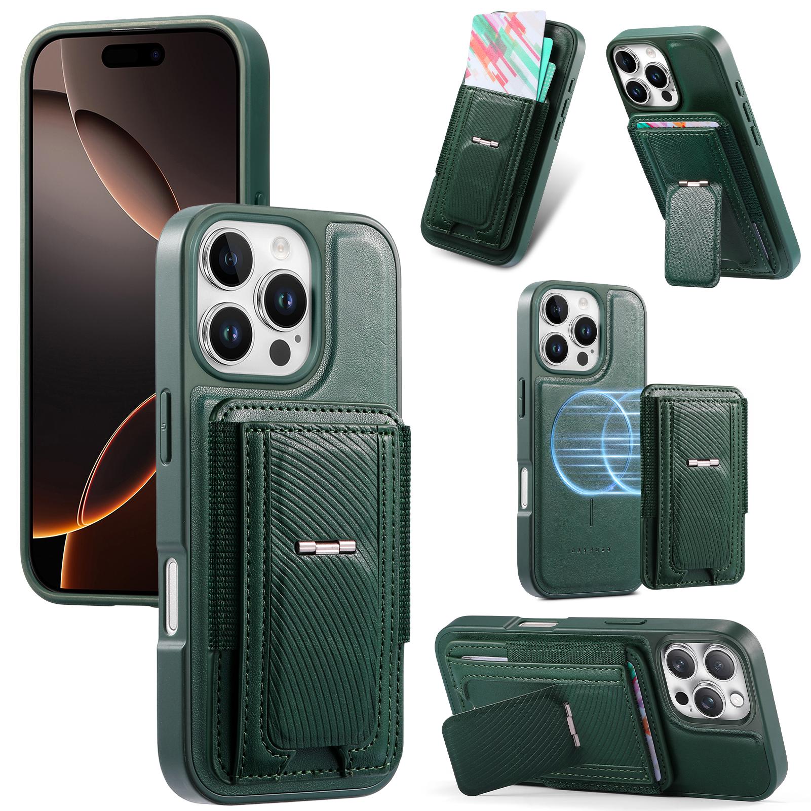 

CASENEO For iPhone 16 Pro Case with Foldable Kickstand TPU PU Leather PC Card Bag Magnetic Phone Cover Compatible with MagSafe