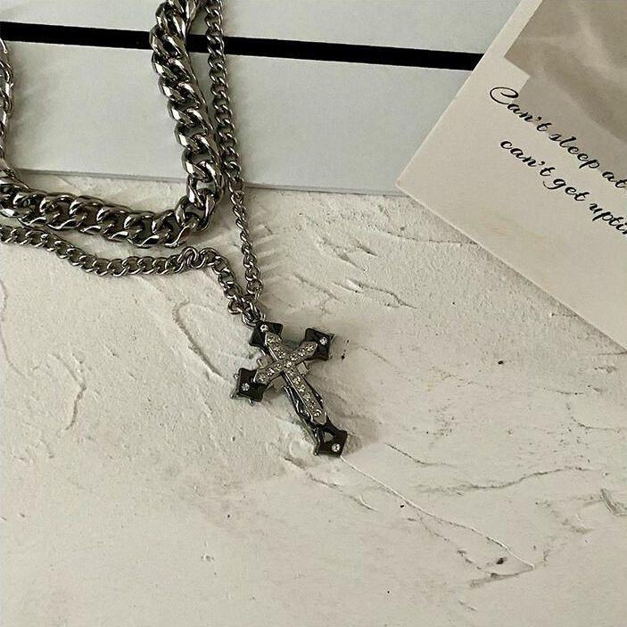 Necklace Men's Hip Hop Niche Double Layer Design Clavicle Chain Accessories Tide