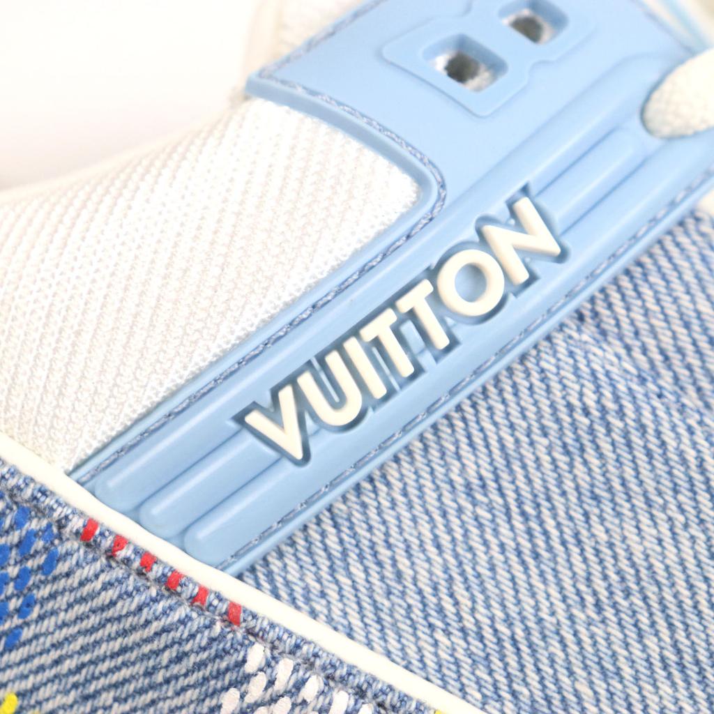 Excellent LOUIS VUITTON Low Cut Sneakers Lv Trainer Ice Blue Denim Mens 6 Used
