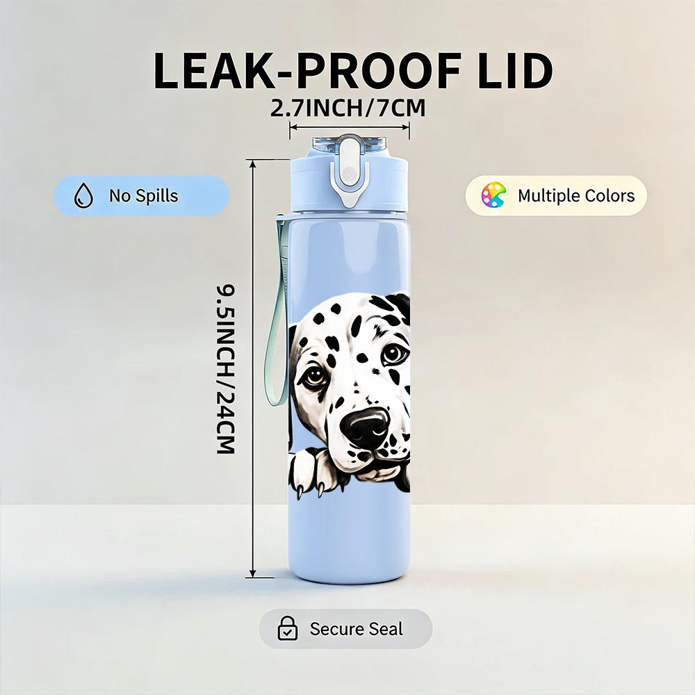 1PC Dalmatian Dog Portrait Graphic,750ml Color Plastic Sports Water Bottle,Leakproof Flip Straw Lid,Suitable for Sports Office Home Use